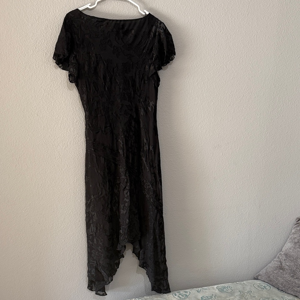 Vintage Adrianna Papell silk burnout Elegant Black Asymmetrical Dress flutter - Picture 6 of 13